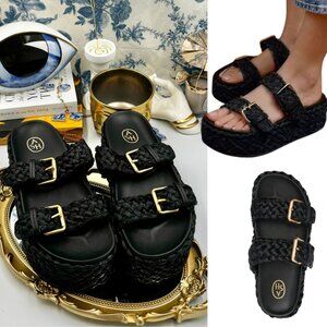 🆕 ASH 🧿 NWOB Black Ziggy Woven Platform Raffia Sandals, Sz EU 38 / US 8